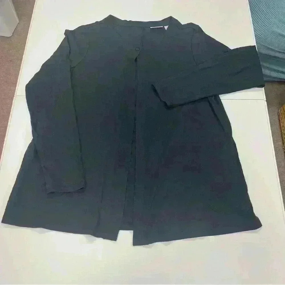 LOGO Lori Goldstein black cardigan Sz S open knit topper top office casual